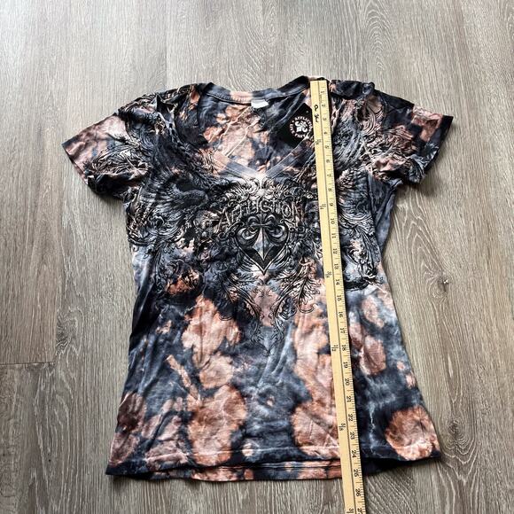 NWT AFFLICITION Live Fast Wmns Graphic Bleach Distressed Braid AOP V Neck Wings - Picture 11 of 11